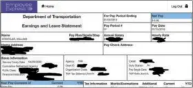  ?? BILL STRIFFLER VIA AP ?? This portion of Bill Striffler’s electronic pay stub provided by him to the Associated Press on Friday with portions blacked out by him, shows his recent pay to be $0.00for his work as an air traffic controller at Newark Airport. Some 800,000federal employees, more than half still on the job, were due to miss their first paycheck Friday under a partial government shutdown as President Donald Trump and Congress remain at odds over funding for his long-promised U.S.-Mexico border wall.