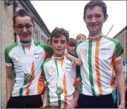  ??  ?? Kerry cyclists Tom Moriarty, Shane Galvin, and Eoghan Pattwell