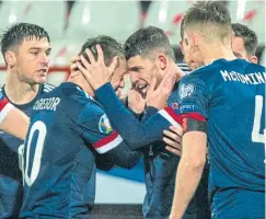  ?? ?? Ryan Christie celebrates his goal against Serbia last November that helped his side on the road to the Euro 2020 Finals