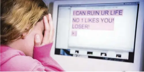  ??  ?? Cyber bullies can also use websites, blogs, e-mail, chat rooms and text messages to abuse victims.