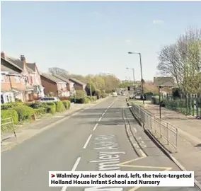  ??  ?? > Walmley Junior School and, left, the twice-targeted Holland House Infant School and Nursery