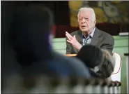  ?? JOHN AMIS — THE ASSOCIATED PRESS FILE ?? Former President Jimmy Carter teaches Sunday school at Maranatha Baptist Church, in Plains, Ga., Nov. 3, 2019. Well-wishes and fond remembranc­es for the former president continued to roll in Sunday, Feb. 19, 2023, a day after he entered hospice care at his home in Georgia.