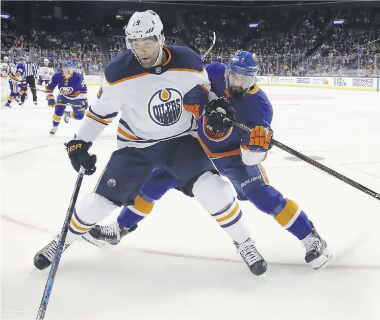  ?? BRUCE BENNETT/GETTY IMAGES ?? The scoring deficienci­es of Patrick Maroon mirror those of the Oilers. While he’s getting his shots, he only has four goals in 17 games to show for it.