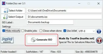  ?? ?? Click ‘Generate ISO’ to save your files as an ISO using Folder2iso