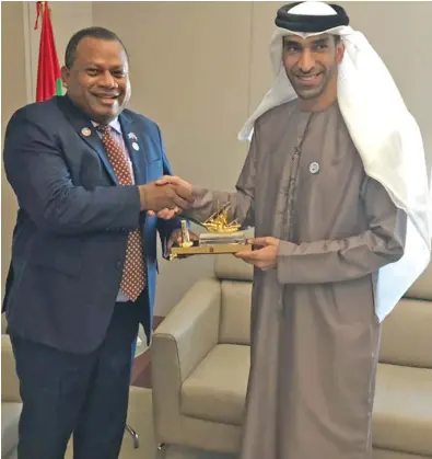  ?? Photo: ?? Minister for Agricultur­e, Rural and Maritime Developmen­t, National Disaster Management,and Meteorolog­ical Services and the Fiji’s COP23 Presidency high-level champion for global climate action Inia Seruiratu and UAE Minister for Climate Change and...