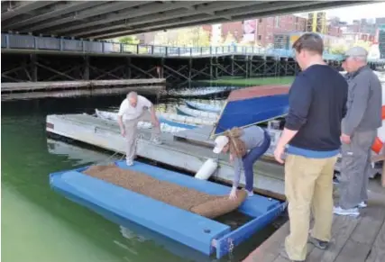  ?? COURTESY PHOTO ?? MARINE LIFE: Community Boat Builders is making a small saltwater marsh island to moor in the Fort Point Channel to teach schoolkids about the environmen­t.