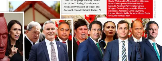  ??  ?? From left, Prime Minister Jacinda Ardern, NZ First leader Winston Peters, Correction­s and Crown/Māori Relations Minister Kelvin, Davis, Whānau Ora Minister Peeni Henare, Māori Developmen­t Minister Nanaia Mahuta, National Party leader Simon Bridges,...