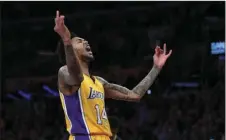  ?? PHOTO ?? Los Angeles Lakers forward Brandon Ingram celebrates after scoring Tuesday in Los Angeles. AP