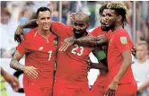  ??  ?? Panama defender Felipe Baloy (center) celebrates his goal against England in Nizhny Novgorod yesterday. — AFP