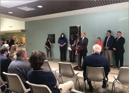  ?? RACHEL RAVINA — MEDIANEWS GROUP ?? Gov. Tom Wolf makes remarks Wednesday morning bolstering state legislatio­n curated to further supplement the Property Tax/Rent Rebate Program with federal COVID-19relief dollars during a stop in Lansdale.