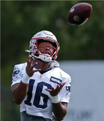  ?? MATT sTONE / HErAlD sTAff filE ?? FREE HANDS: Wide receivers Jakobi Meyers, Nelson Agholor, top right, and Kendrick Bourne, opposite top, will all be integral to the success of rookie QB Mac Jones.