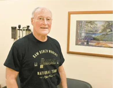  ?? CAPITAL GAZETTE
JEFFREY F. BILL/ ?? Chuck Mulligan is an 80 -year-old Annapolis resident who continued weightlift­ing training while going through cancer treatment at Luminis. He has internatio­nal and national powerlifti­ng accolades and is competing in a competitio­n in Columbia at the end of the month.