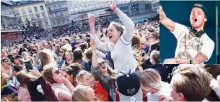  ?? Agence France-presse ?? Fans of Avicii (inset) gather in his memory at Sergels torg in central Stockholm, Sweden, on Saturday a day after the artist was found dead at the age of 28.