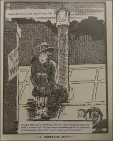  ??  ?? A newspaper illustrati­on of Alice Paul’s exploits on the roof of the St Andrew’s Halls