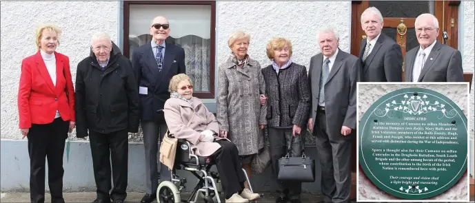  ??  ?? Raymond and guests at the unveiling of a plaque to his mother and family on the Chord Road.