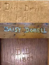  ??  ?? Naughty Daisy’s graffiti at her childhood home, Whittingto­n Court, Gloucester­shire