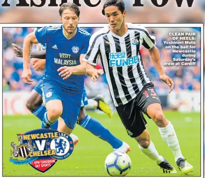  ??  ?? CLEAN PAIR OF HEELS: Yoshinori Muto on the ball for Newcastle during Saturday’s draw at Cardiff