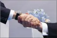  ??  ?? President Donald Trump shakes hands with Russian President Vladimir Putin.