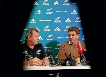  ?? GETTY IMAGES ?? Ian Foster, left, with NZ Rugby CEO Mark Robinson, has kept his job but changes to the squad are expected as Joe Schmidt takes a bigger role and the All Blacks seek an energy boost for their World Cup tilt.