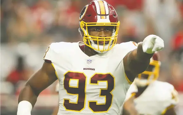  ?? CHRISTIAN PETERSEN / GETTY IMAGES/FILE ?? Washington Redskins defensive end Jonathan Allen has already started turning his passion for video games into a post-NFL career opportunit­y.