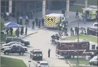  ?? PICTURE: KTRK-TV ABC13 VIA AP. ?? RESPONSE TEAMS: Emergency personnel and law enforcemen­t officers at the scene of the school shooting.