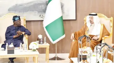  ?? PHOTO: NAN ?? President Bola Tinubu (L) and Saudi Arabian Minister of Investment, Khalid Al Falih during Saudi-Nigeria Investment Roundtable in Riyadh, Saudi Arabia on Saturday.