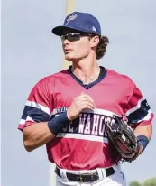  ?? Courtesy of the Pensacola Blue Wahoos ?? Minor league outfielder Griffin Conine’s offense has some obvious strengths, but one glaring weakness.