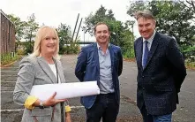  ?? ?? Architect Wendy Griffin from Nicol Thomas, with The Wigley Group Chief Executive Officer James Davies and Land & Developmen­t Director Mike Vining at the current Stonebridg­e Trading Estate (Image: Advent Communicat­ions)