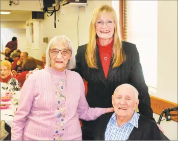  ?? Contribute­d photo ?? Mayor Nancy R. Rossi, center, joined Dorothy and William McCarthy during the city’s 30th annual Valentine’s Day party at West Haven Elks Lodge 1537 on Feb. 14.