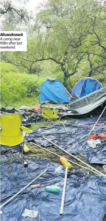  ??  ?? Abandoned A camp near Killin after last weekend