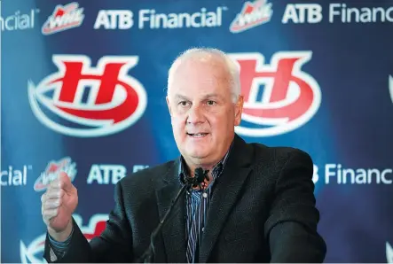  ?? GAVIN YOUNG ?? Lethbridge Hurricanes general manager Peter Anholt speaks to media Tuesday about two team members, and one former player, who suffered burns in a campfire accident Friday. Anholt said reports indicating the accident occurred at a bachelor party are...