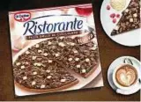  ??  ?? Kein Scherz: Die neue Schoko-Pizza braucht im Ofen acht bis zehn Minuten. Foto: Dr. Oetker