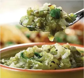  ??  ?? Roasted tomatillo salsa has a refreshing acidity and is flavourful.