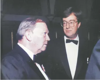  ?? JIM WATSON ?? A young Jim Watson, right, is shown with John Fraser. Watson worked with Fraser from 1987 to 1991, before entering politics himself. Fraser, the former Speaker of the House of Commons, died earlier this week.