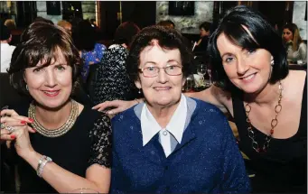  ??  ?? Listowel ladies enjoying a night out recently at the Grand Hotel , Tralee , left Eilish Lyons, Betty Carmody and Marie McCarthy. Photo: John Cleary.