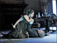  ??  ?? Sonya Yoncheva sings the title role in Puccini’s Tosca at the Metropolit­an Opera, with Zeljko Lucic as Scarpia.