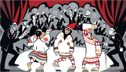  ??  ?? Riot at the Rite: an illustrati­on of the first performanc­e of Stravinsky’s The Rite of Spring in Paris in May 1913, which was said to have instigated a riot in the audience