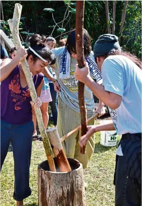  ??  ?? Mochi pounding ceremony at the Donkey Mills Arts Centre.