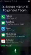  ??  ?? Was Siri alles kann, erfährt man, wenn man auf das kleine Fragezeich­en tippt. Ein Wisch nach oben
zeigt weitere Tipps.