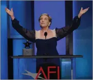  ?? AP ?? Actor Julie Andrews accepts the 48th AFI Life Achievemen­t Award during a gala honoring her on June 9 at the Dolby Theatre in Los Angeles.