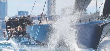  ?? ?? Supermaxi Black Jack during last year’s SOLAS Big Boat Challenge on Sydney Harbour. Picture: Brett Costello