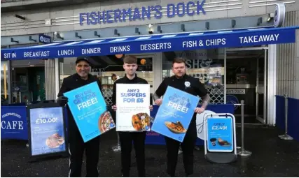 ?? ?? The friendly team at Fisherman’s Dock include staff member Joe Smith, assistant manager Sean Hepburn and head chef/manager Matt Cowan (pictured above). They look forward to welcoming you at 43 Cathcart Street.