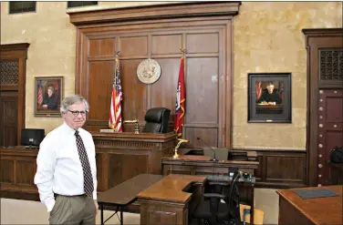  ??  ?? Circuit Judge David Guthrie looks over the 13th Judicial Court Division 6 courtroom at the Union County Courthouse. The Camden native will retire at the end of this year after serving more than 27 years on the bench. (Matt Hutcheson/News-Times)