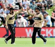  ??  ?? Kane Williamson, left, and Devon Conway have formed something of a mutual admiration society.