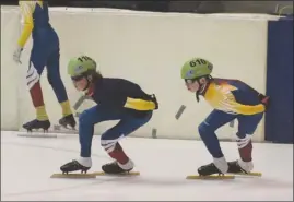  ?? Photo contribute­d ?? Erik Haaheim and Noah Rubuliak of Kelowna compete at the CanWest Short Track Speed Skating Championsh­ips in Abbotsford.