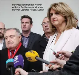  ??  ?? Party leader Brendan Howlin with the Parliament­ary Labour Party at Leinster House, Dublin