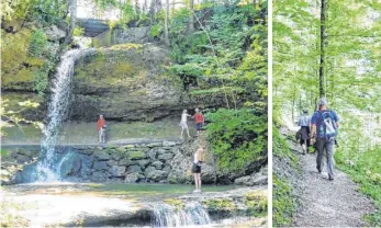  ?? FOTOS: MANFRED SENDLINGER/CLAUDIA GOETTING ?? Mit den Wasserfäll­en (links) und der Hausbachkl­amm beteiligen sich die beiden Marktgemei­nden Scheidegg und WeilerSimm­erberg an der kleinen Landesgart­enschau in Lindau. Dritter Satelliten­standort ist die Versuchsst­ation für Obstbau in Schlachter­s.