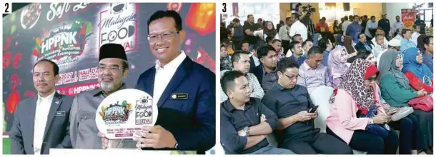  ??  ?? 1. SEBAHAGIAN daripada penaja HPPNK 2017 bergambar bersama Ahmad Shabery (belakang empat dari kiri) dan Tajuddin (belakang lima dari kiri).
2. AHMAD Shabery merasmikan prapelanca­ran HPPNK 2017.
3. SEBAHAGIAN daripada tetamu yang hadir.