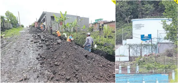  ?? FOTOS: MARVIN SALGADO ?? (1) Vecinos de las comunidade­s unen esfuerzos para ayudar a realizar las labores. (2). Los tanques tienen capacidad para más de 20 mil galones de almacenami­ento.