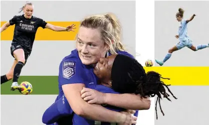  ?? Composite: Getty; Shuttersto­ck ?? Arsenal's Frida Maanum, Chelsea's Erin Cuthbert gets a lift from Kadeisha Buchanan and Rachel Daly of Aston Villa.